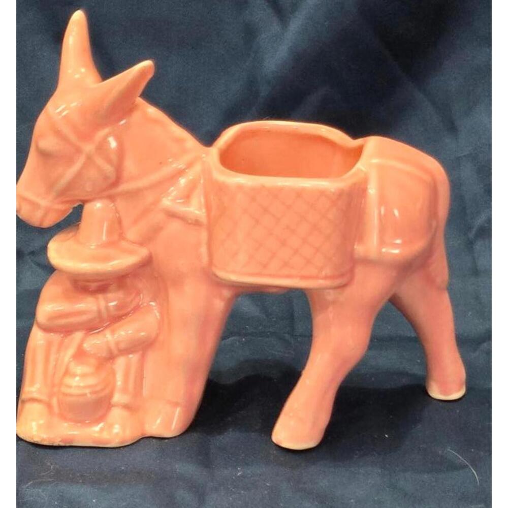 Vintage Ceramic Donkey Planter with Farmer Figurine